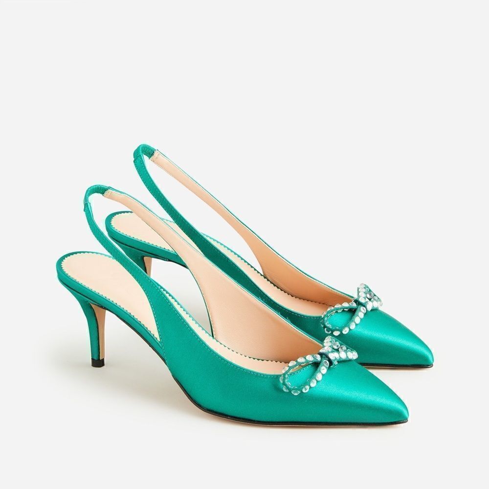 J Crew Colette Slingback Pumps with Crystal Bow NIB